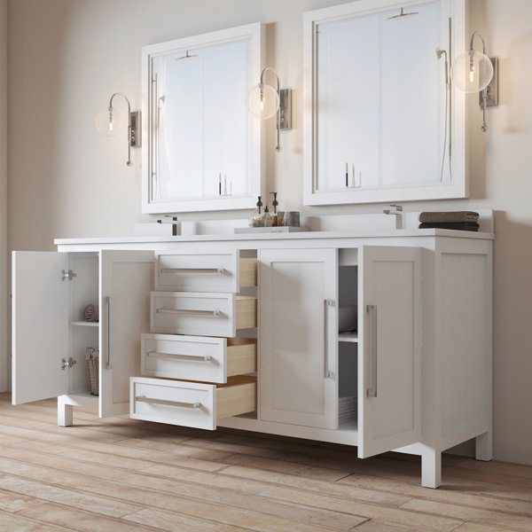 Latitude Run® Merelus 72'' Free-standing Double Bathroom Vanity with Quartz Vanity Top | Wayfair